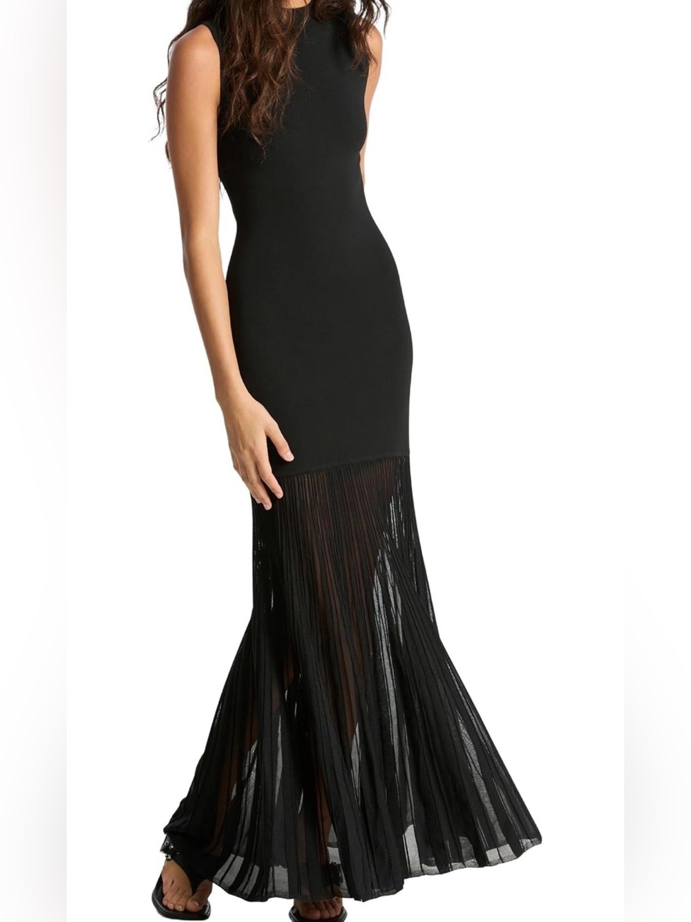 Michael Kors Mock Neck Sheer Bottom Black Maxi Dress